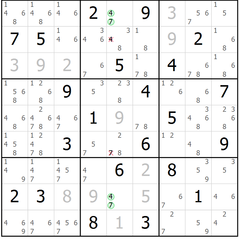 Position des candidats pour la solution de la Gr 10 page 13 du magazine de sudoku Sudoku Suprême n° 039
