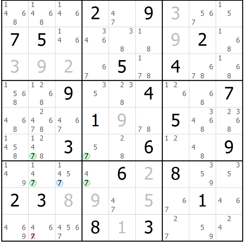 Position des candidats pour la solution de la Gr 10 page 13 du magazine de sudoku Sudoku Suprême n° 039