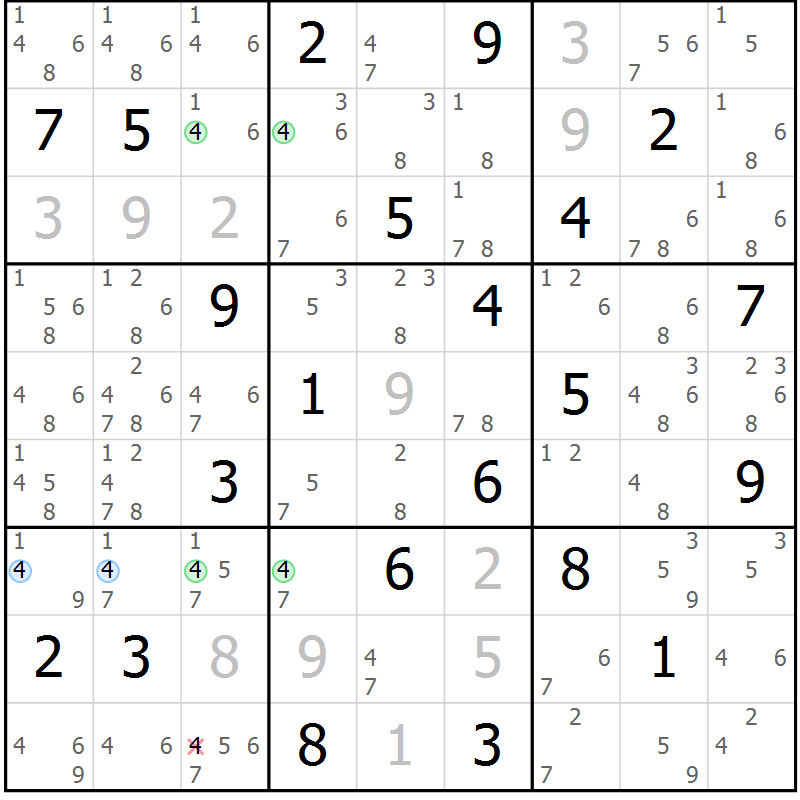 Position des candidats pour la solution de la Gr 10 page 13 du magazine de sudoku Sudoku Suprême n° 039