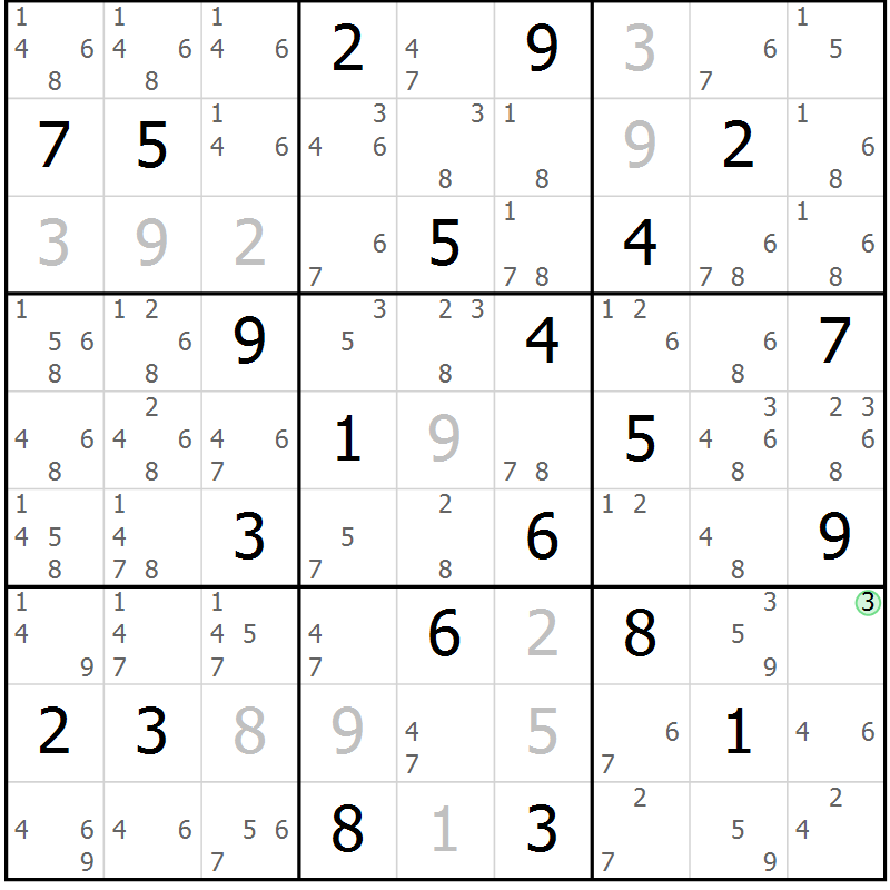 Position des candidats pour la solution de la Gr 10 page 13 du magazine de sudoku Sudoku Suprême n° 039