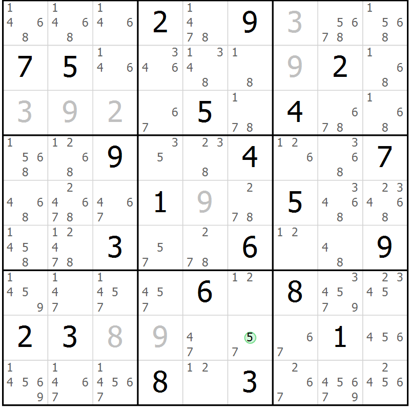 Position des candidats pour la solution de la Gr 10 page 13 du magazine de sudoku Sudoku Suprême n° 039