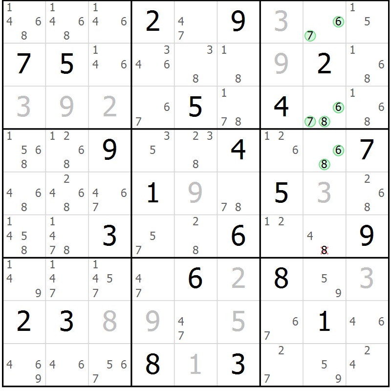 Position des candidats pour la solution de la Gr 10 page 13 du magazine de sudoku Sudoku Suprême n° 039