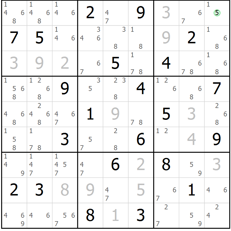 Position des candidats pour la solution de la Gr 10 page 13 du magazine de sudoku Sudoku Suprême n° 039
