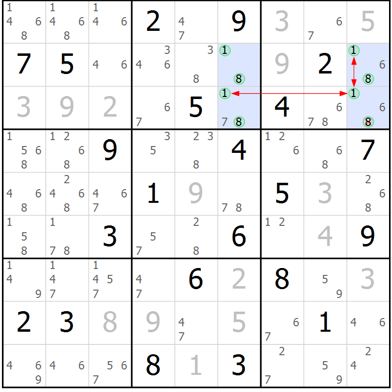 Position des candidats pour la solution de la Gr 10 page 13 du magazine de sudoku Sudoku Suprême n° 039