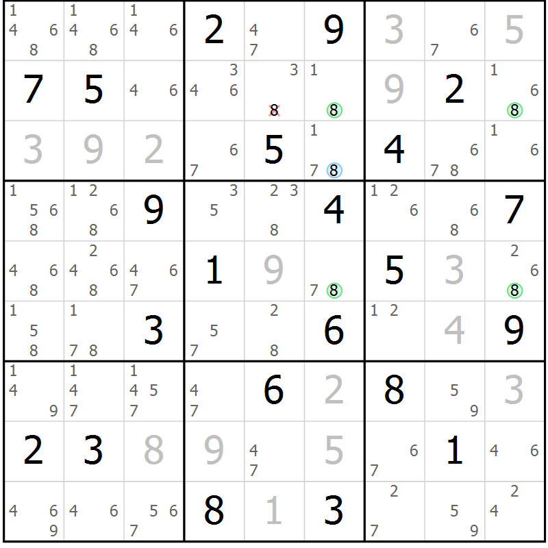 Position des candidats pour la solution de la Gr 10 page 13 du magazine de sudoku Sudoku Suprême n° 039