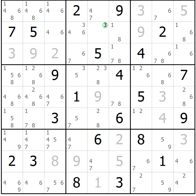 Position des candidats pour la solution de la Gr 10 page 13 du magazine de sudoku Sudoku Suprême n° 039