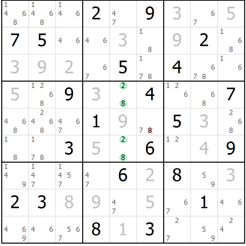 Position des candidats pour la solution de la Gr 10 page 13 du magazine de sudoku Sudoku Suprême n° 039