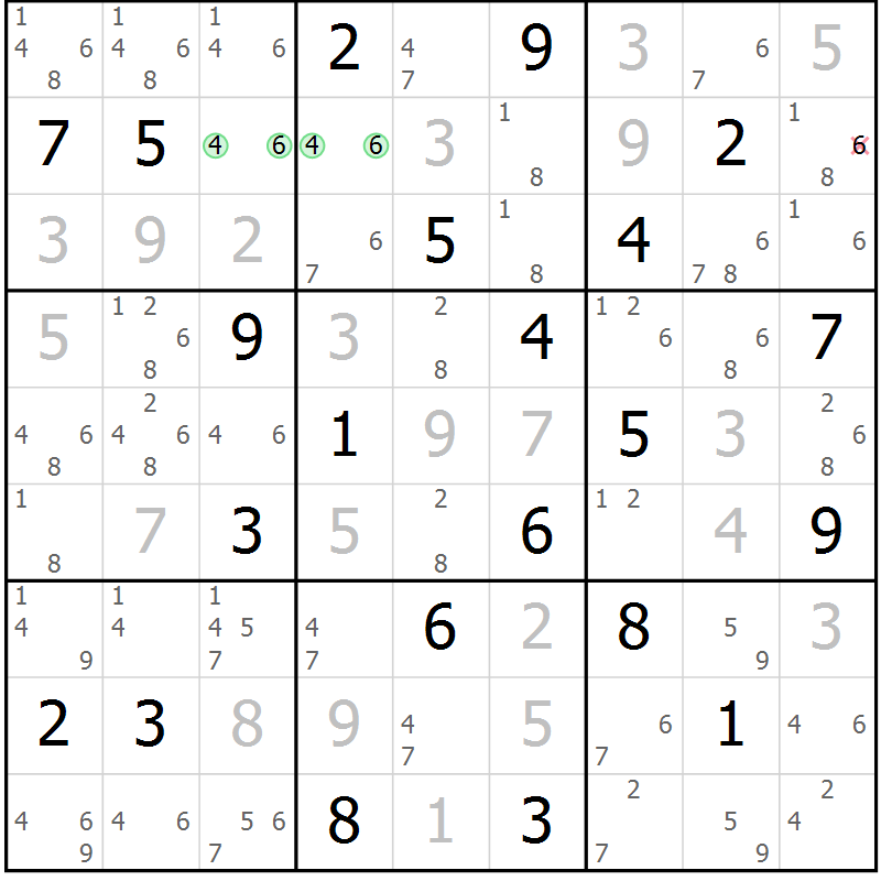 Position des candidats pour la solution de la Gr 10 page 13 du magazine de sudoku Sudoku Suprême n° 039
