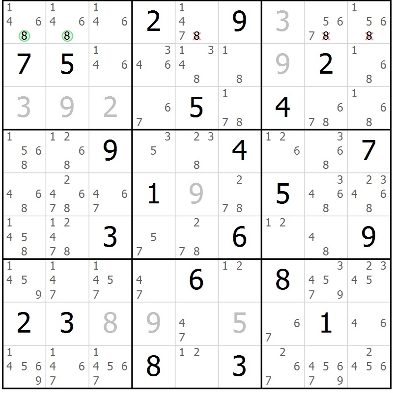 Position des candidats pour la solution de la Gr 10 page 13 du magazine de sudoku Sudoku Suprême n° 039