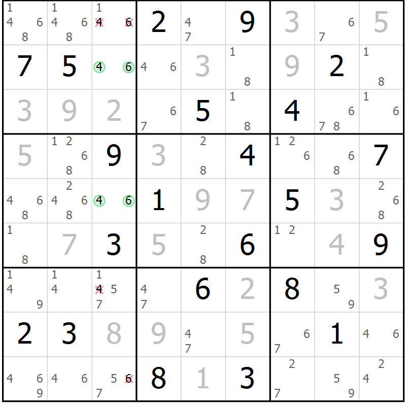 Position des candidats pour la solution de la Gr 10 page 13 du magazine de sudoku Sudoku Suprême n° 039