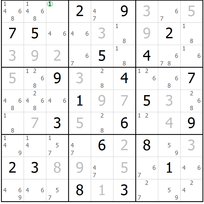 Position des candidats pour la solution de la Gr 10 page 13 du magazine de sudoku Sudoku Suprême n° 039