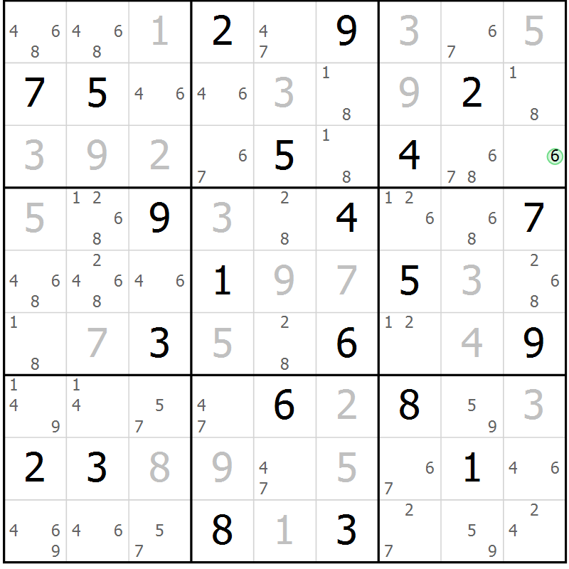 Position des candidats pour la solution de la Gr 10 page 13 du magazine de sudoku Sudoku Suprême n° 039