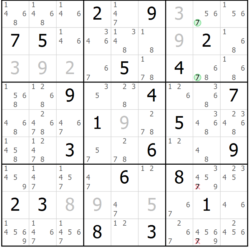 Position des candidats pour la solution de la Gr 10 page 13 du magazine de sudoku Sudoku Suprême n° 039