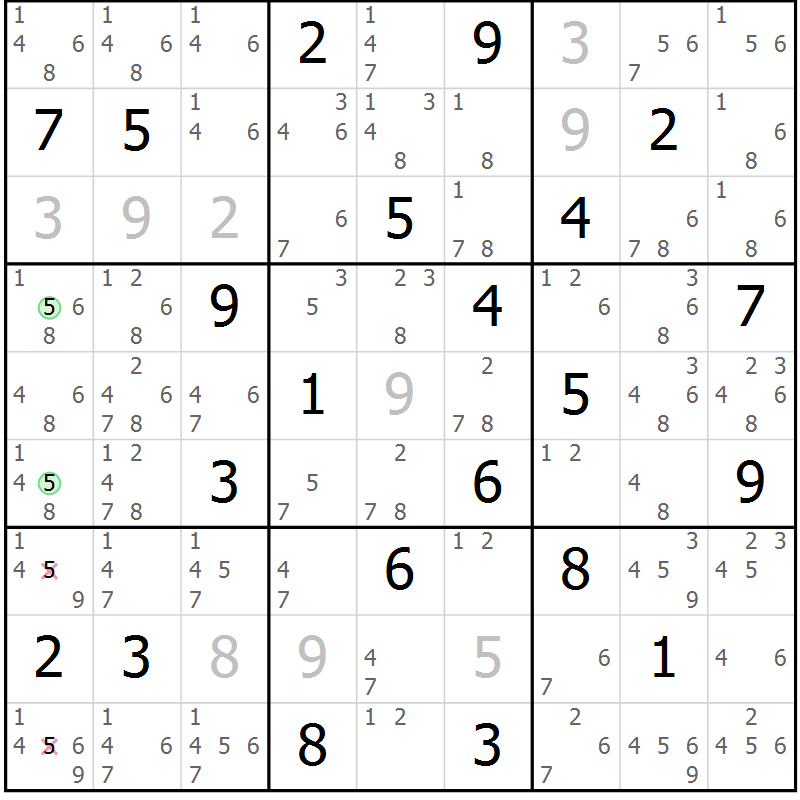 Position des candidats pour la solution de la Gr 10 page 13 du magazine de sudoku Sudoku Suprême n° 039