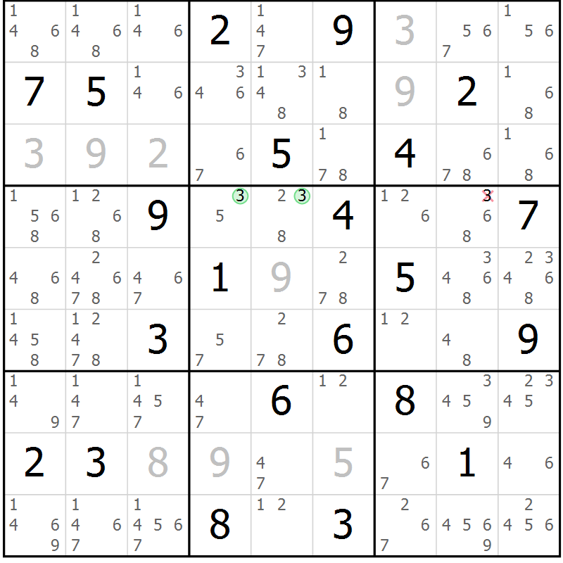 Position des candidats pour la solution de la Gr 10 page 13 du magazine de sudoku Sudoku Suprême n° 039