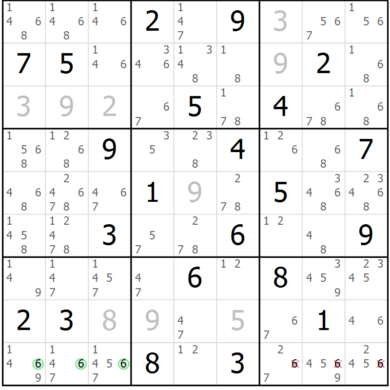 Position des candidats pour la solution de la Gr 10 page 13 du magazine de sudoku Sudoku Suprême n° 039