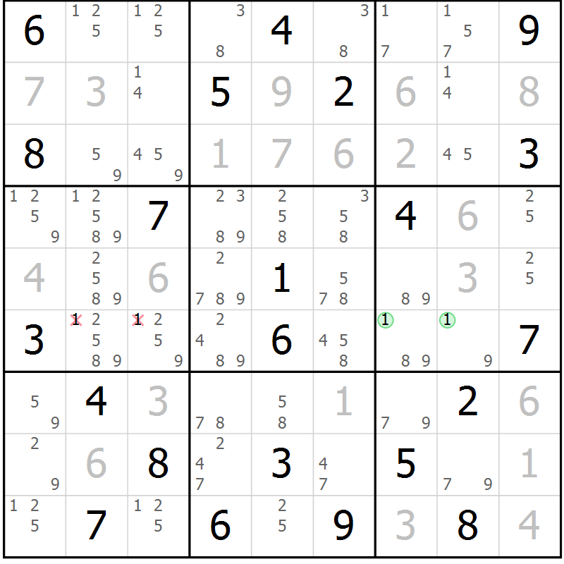 Position des candidats pour la solution de la Gr 11 page 14 du magazine de sudoku Sudoku Suprême n° 039