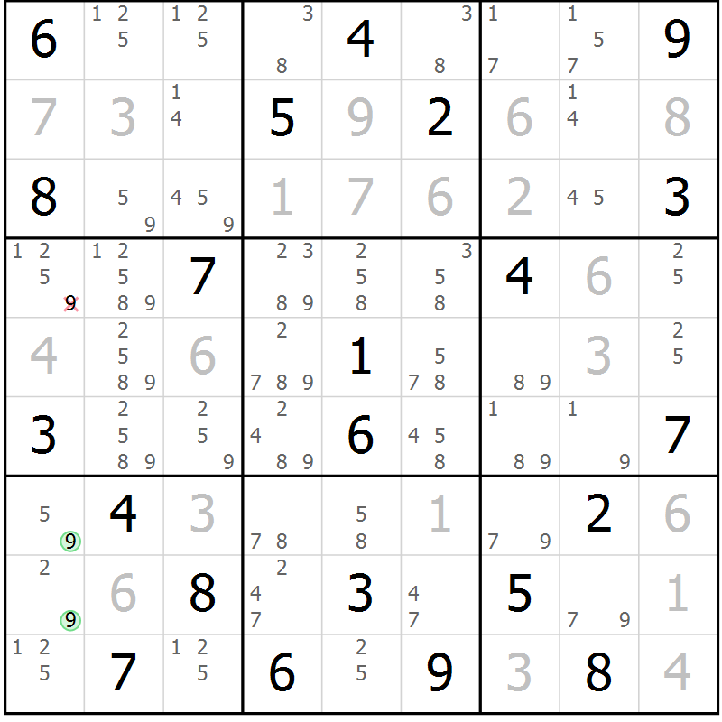 Position des candidats pour la solution de la Gr 11 page 14 du magazine de sudoku Sudoku Suprême n° 039