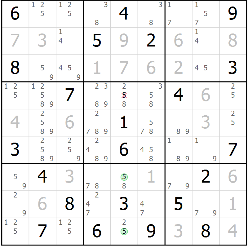 Position des candidats pour la solution de la Gr 11 page 14 du magazine de sudoku Sudoku Suprême n° 039