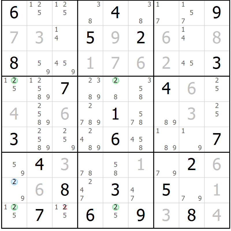 Position des candidats pour la solution de la Gr 11 page 14 du magazine de sudoku Sudoku Suprême n° 039