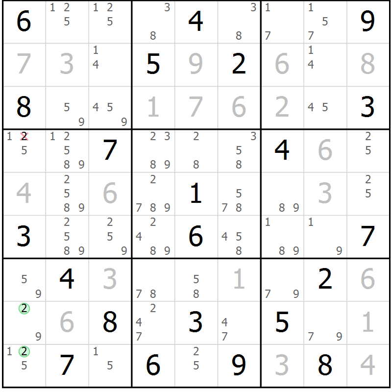 Position des candidats pour la solution de la Gr 11 page 14 du magazine de sudoku Sudoku Suprême n° 039