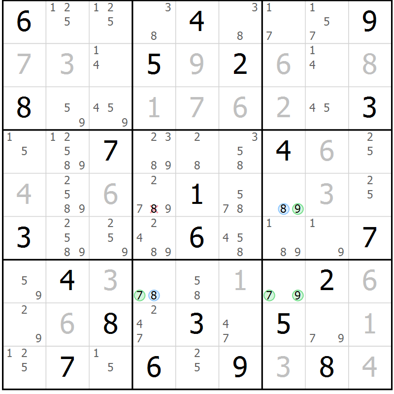 Position des candidats pour la solution de la Gr 11 page 14 du magazine de sudoku Sudoku Suprême n° 039