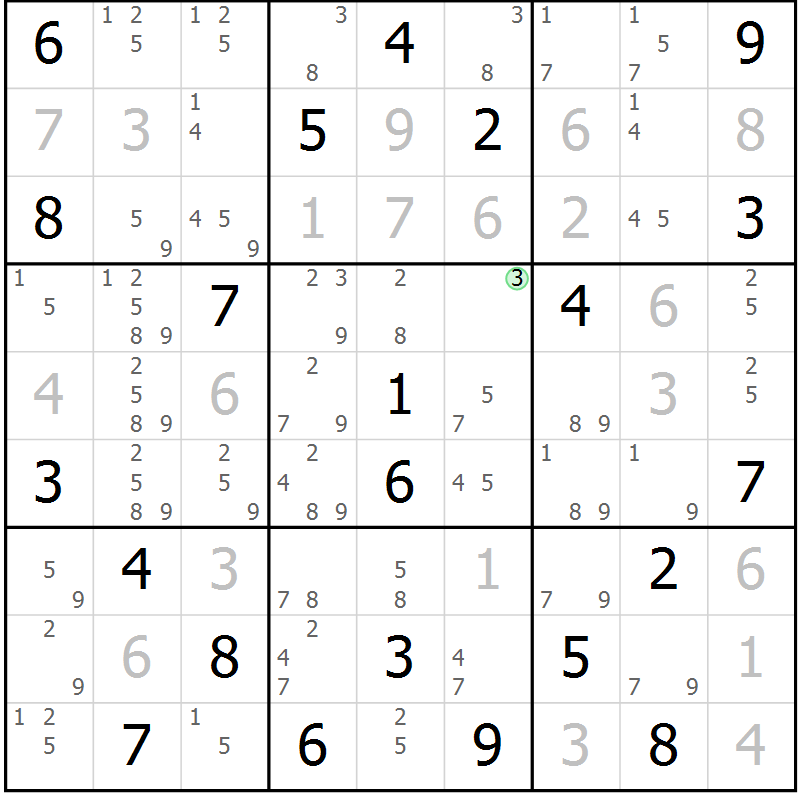 Position des candidats pour la solution de la Gr 11 page 14 du magazine de sudoku Sudoku Suprême n° 039
