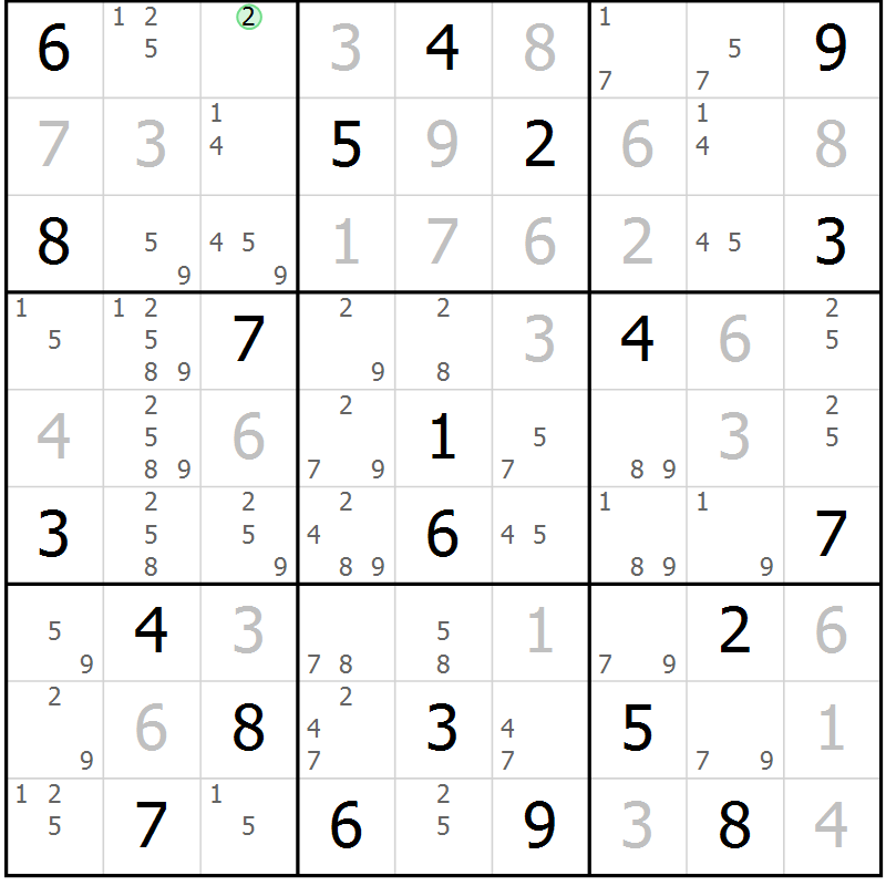 Position des candidats pour la solution de la Gr 11 page 14 du magazine de sudoku Sudoku Suprême n° 039