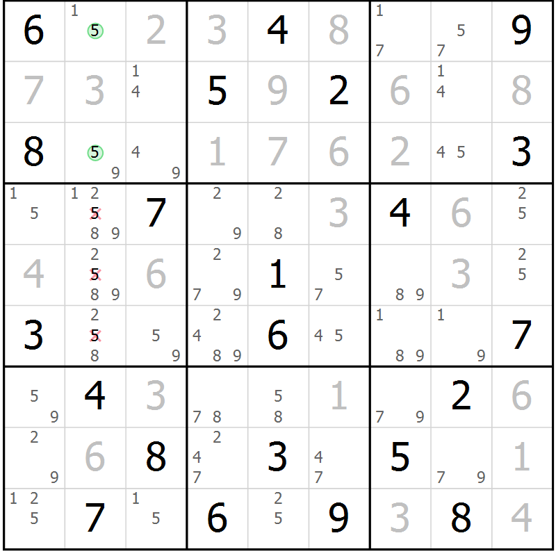 Position des candidats pour la solution de la Gr 11 page 14 du magazine de sudoku Sudoku Suprême n° 039