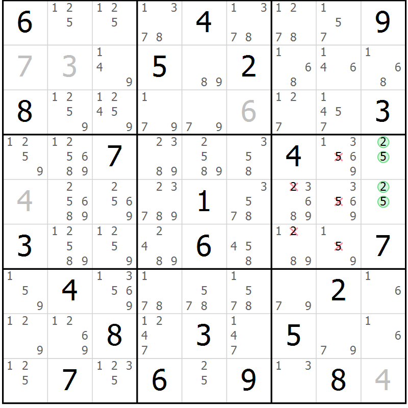 Position des candidats pour la solution de la Gr 11 page 14 du magazine de sudoku Sudoku Suprême n° 039