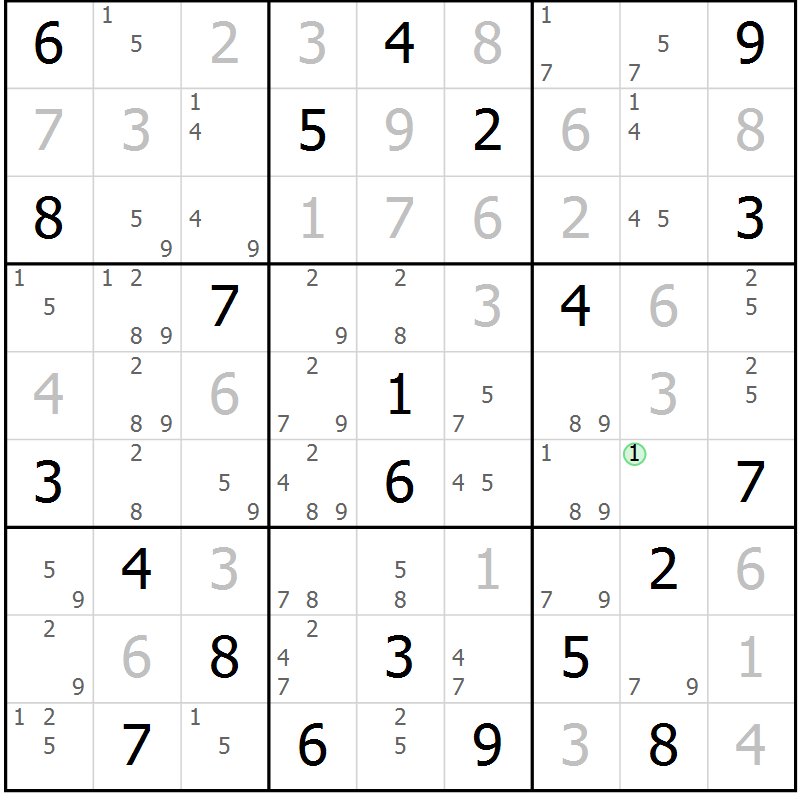 Position des candidats pour la solution de la Gr 11 page 14 du magazine de sudoku Sudoku Suprême n° 039