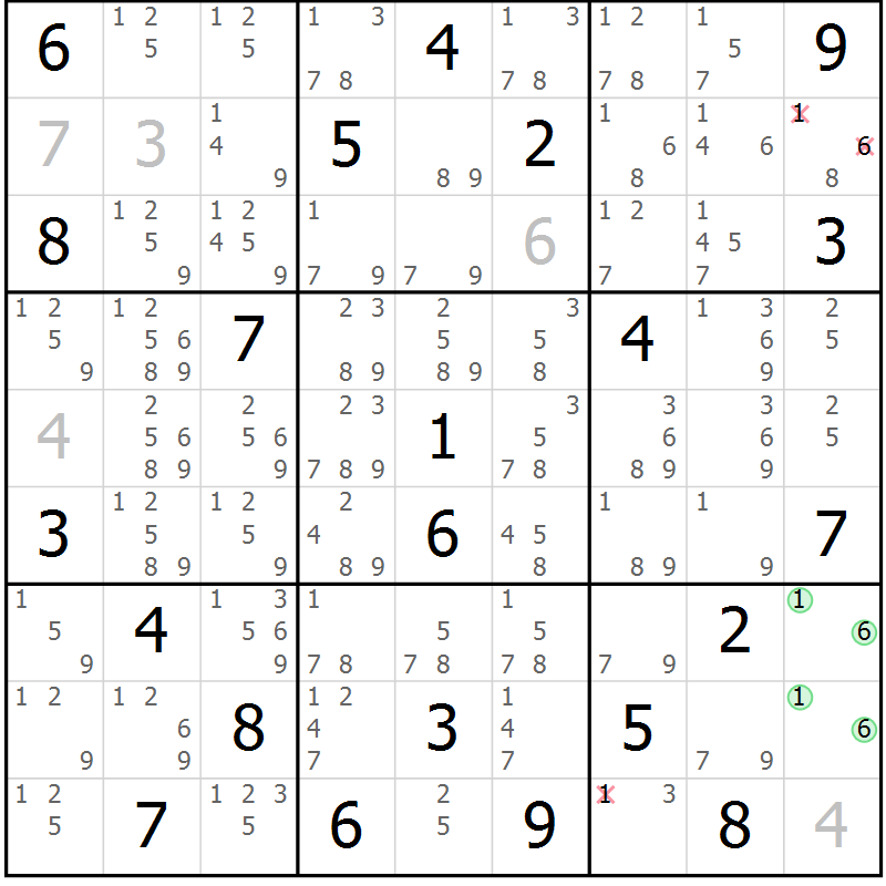 Position des candidats pour la solution de la Gr 11 page 14 du magazine de sudoku Sudoku Suprême n° 039