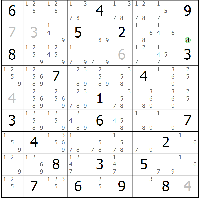 Position des candidats pour la solution de la Gr 11 page 14 du magazine de sudoku Sudoku Suprême n° 039