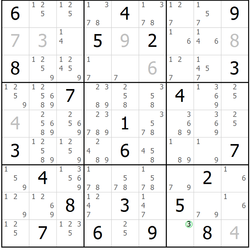 Position des candidats pour la solution de la Gr 11 page 14 du magazine de sudoku Sudoku Suprême n° 039