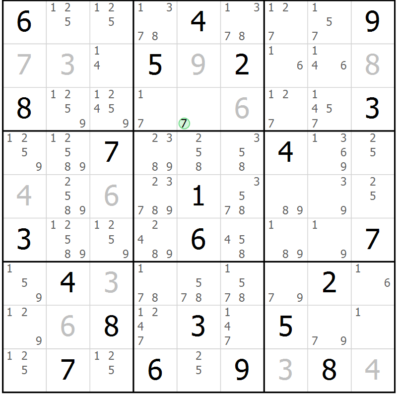 Position des candidats pour la solution de la Gr 11 page 14 du magazine de sudoku Sudoku Suprême n° 039