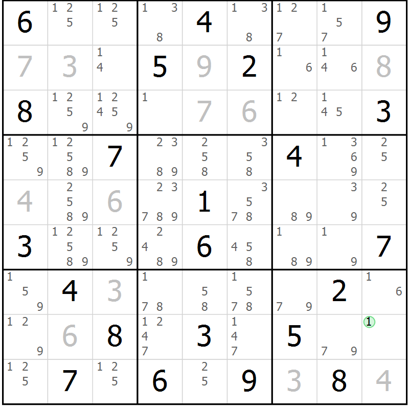 Position des candidats pour la solution de la Gr 11 page 14 du magazine de sudoku Sudoku Suprême n° 039
