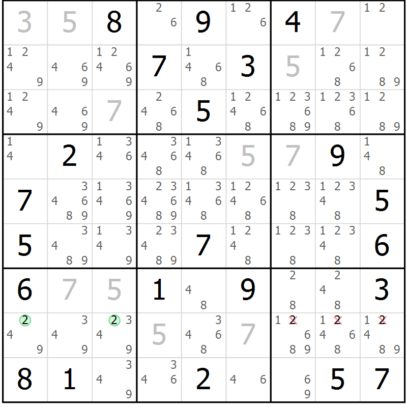 Position des candidats pour la solution de la Gr 12 page 15 du magazine de sudoku Sudoku Suprême n° 039