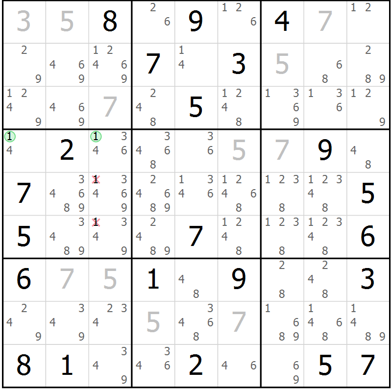 Position des candidats pour la solution de la Gr 12 page 15 du magazine de sudoku Sudoku Suprême n° 039