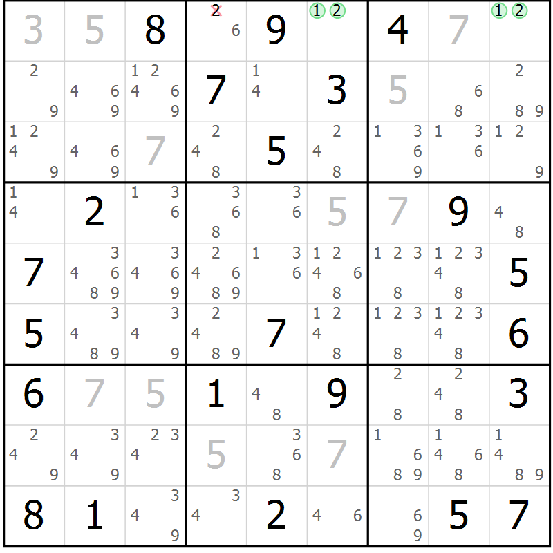 Position des candidats pour la solution de la Gr 12 page 15 du magazine de sudoku Sudoku Suprême n° 039