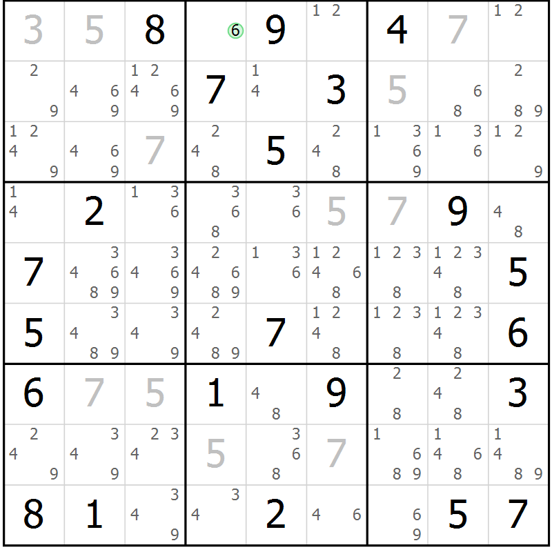 Position des candidats pour la solution de la Gr 12 page 15 du magazine de sudoku Sudoku Suprême n° 039