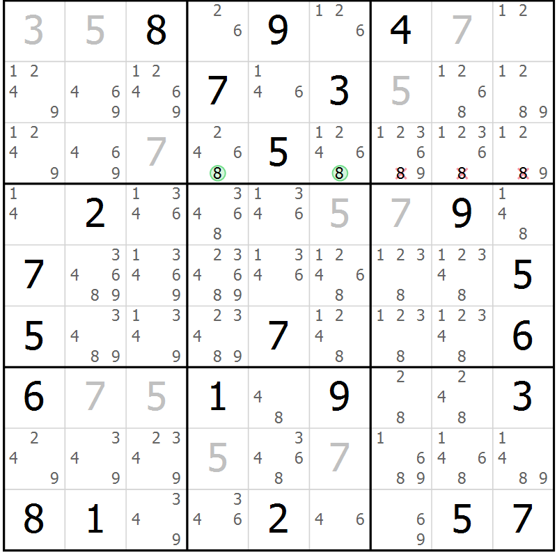 Position des candidats pour la solution de la Gr 12 page 15 du magazine de sudoku Sudoku Suprême n° 039