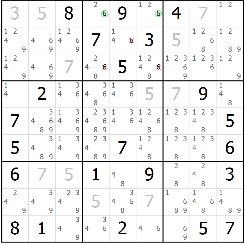Position des candidats pour la solution de la Gr 12 page 15 du magazine de sudoku Sudoku Suprême n° 039
