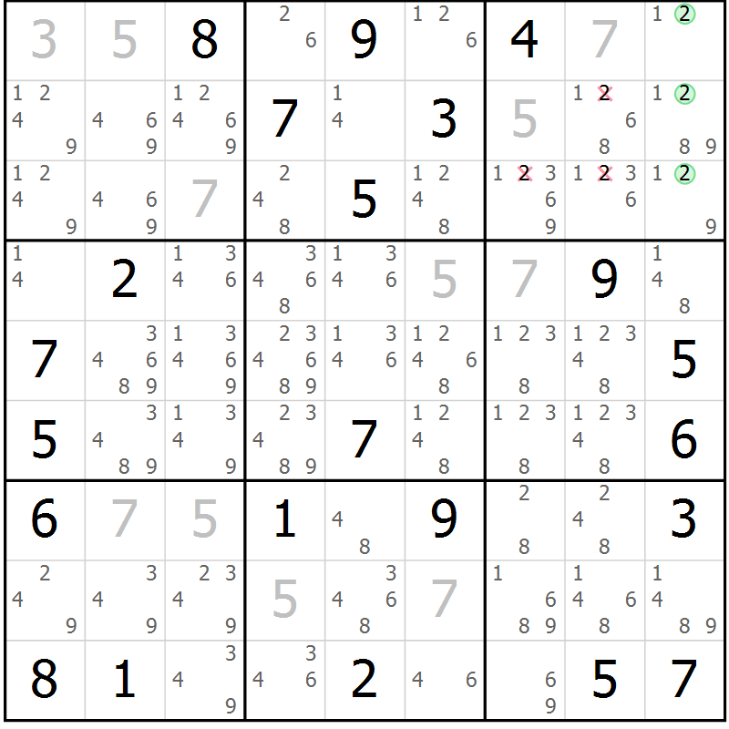 Position des candidats pour la solution de la Gr 12 page 15 du magazine de sudoku Sudoku Suprême n° 039
