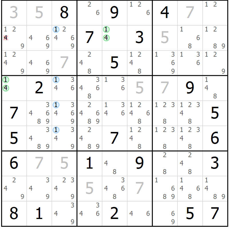 Position des candidats pour la solution de la Gr 12 page 15 du magazine de sudoku Sudoku Suprême n° 039