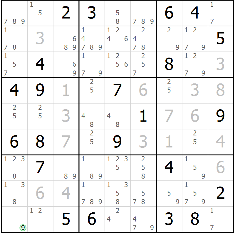 Position des candidats pour la solution de la Gr 13 page 16 du magazine de sudoku Sudoku Suprême n° 039