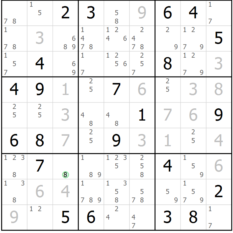 Position des candidats pour la solution de la Gr 13 page 16 du magazine de sudoku Sudoku Suprême n° 039