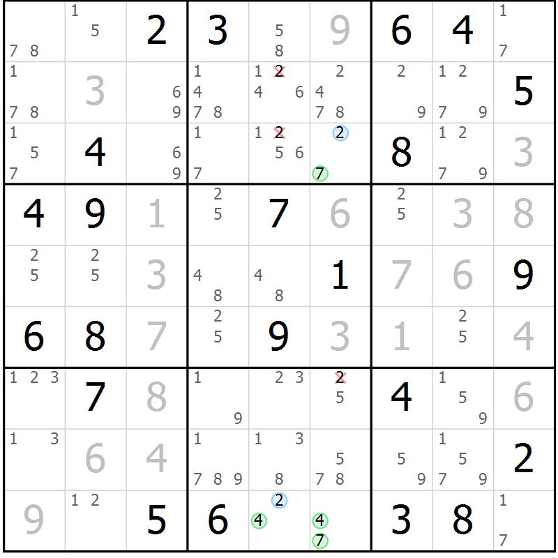 Position des candidats pour la solution de la Gr 13 page 16 du magazine de sudoku Sudoku Suprême n° 039
