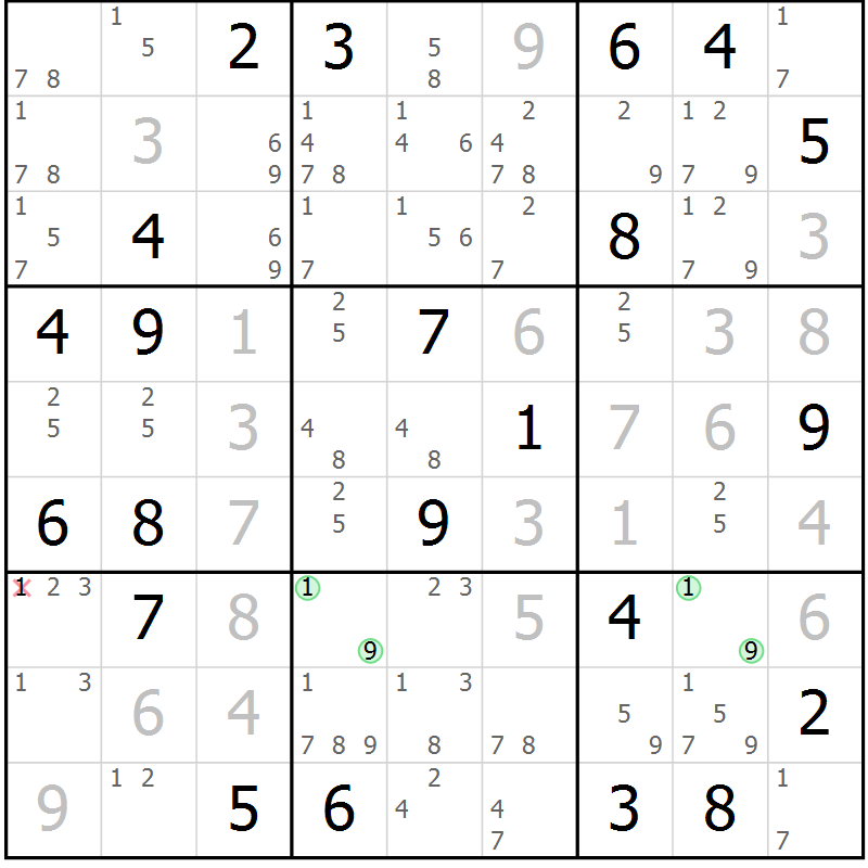 Position des candidats pour la solution de la Gr 13 page 16 du magazine de sudoku Sudoku Suprême n° 039