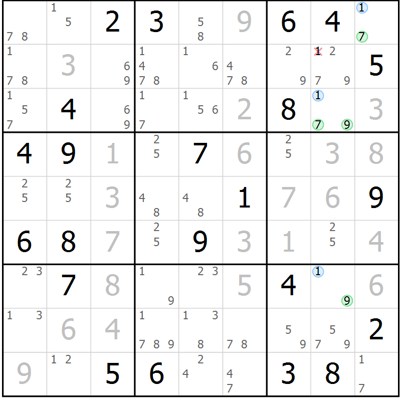 Position des candidats pour la solution de la Gr 13 page 16 du magazine de sudoku Sudoku Suprême n° 039