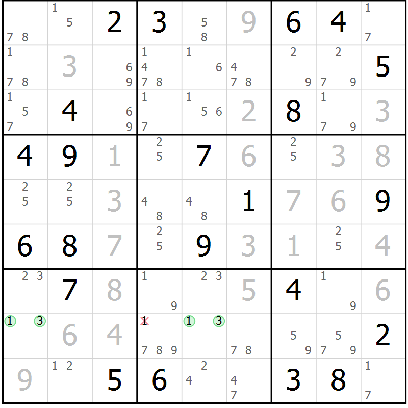 Position des candidats pour la solution de la Gr 13 page 16 du magazine de sudoku Sudoku Suprême n° 039